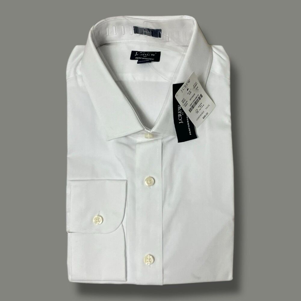 J Crew Dress Shirt Mens White Button Up Slim Fit Performance Business AS991 Sz L